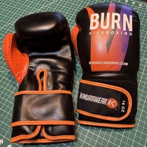 Burn Kickboxing Gloves 16oz Kimurawear Black & Orange Boxing Gloves With Velcro